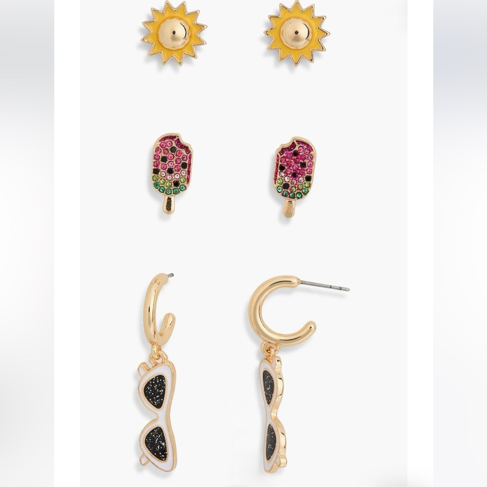 Baublebar Summer 3 Piece (Sun/Popsicle/White Sunglasses) Stud & Hoop Earrings